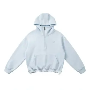 FDR Half Zip Up Big Hood Eases Social Anxiety Hoodie With Adjustable Drawstring Hem High NeckOversized Unisex Embroidered Letter