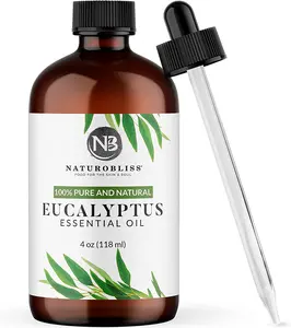 Naturobliss Essential Oil with Glass Dropper - 100% Pure and Natural - Essential Oils for Diffuser, Aromatherapy, Soap and Candle Making, Eucalyptus Essential Oil, Eucalyptus Oil, 4 Fl Oz NaturoBliss