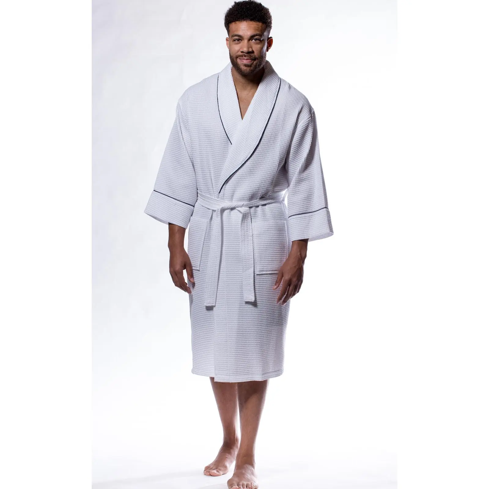 Turquaz Turkish Cotton Waffle Shawl Long Bathrobe Men Breathable