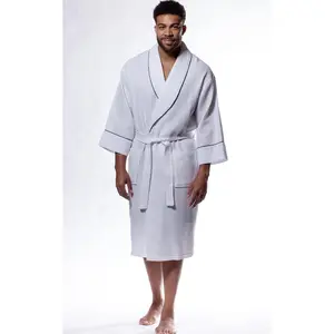 Turquaz Turkish Cotton Waffle Shawl Long Bathrobe Men Breathable