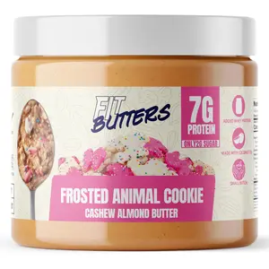 FIt Butters Frosted Animal Cookie Cashew Almond Butter Spread, Added Protein and Coconut Oil, Low Carb, Low Sugar, Complete Protein Dessert Flavored Nut Butter