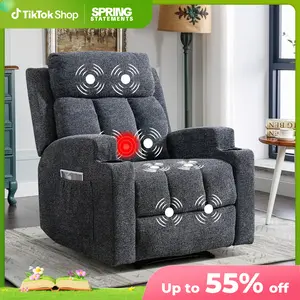 EBELLO Manual Recliner Chair with Massage & Heat 【Shipped in 2 Packages】Ergonomic Overstuffed Breathable Fabric, 2 Side Pockets & Cup Holders, Remote Control for Living Room Bedroom | Reclining Lounger Reclining Backrest