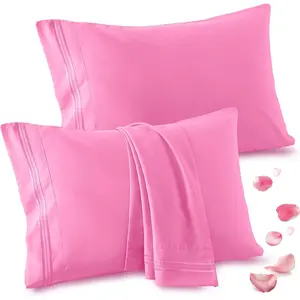 2 Pack King Pillow Cases - 20x40 Inch, 1800 Thread Count Microfiber Pillowcases King Size Pink Pillow Cases Luxury &amp; Soft Embroidered Bed Pillow Covers with Envelope Closure