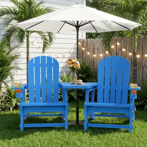 Walsunny Folding Adirondack Chair Set of 3 with Side Table, All-Weather HDPE Outdoor Chair, Wood-Textured with Cup Holder for Patios, Decks, Gardens, Fire Pits