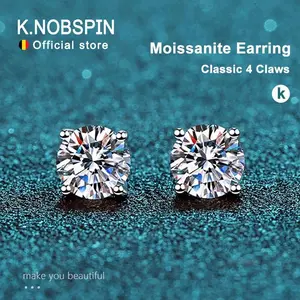 KNOBSPIN 2.0ct Moissanite Earrings for Women Lab Grown Diamond Ear Studs 925 Sterling Silver Fine Jewelry Gift