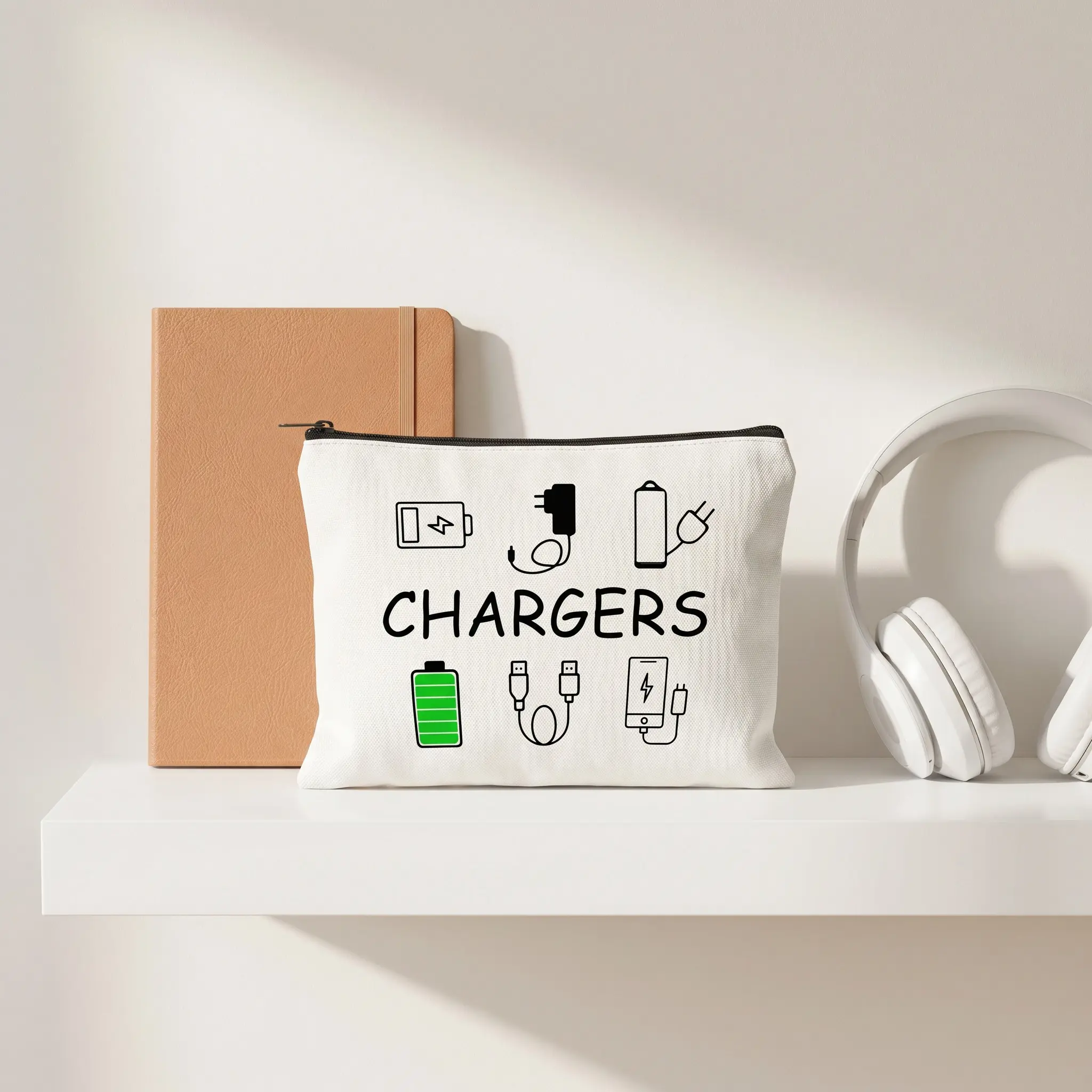 Charger Pattern Storage Bag, Warning Pattern Reminder, Avoid Forgetting, Unisex Data Cable Organizer, Multi-Functional Miscellaneous Holder, Organizer Pouch, Storage Pouches-MM1