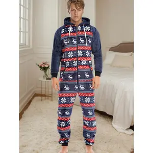 Men's Plush Fleece Printed Christmas Onesie Pajamas