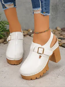 Women's High Heel Sandals 2026 New Round Toe Chunky Heels Sexy Fashion Large Size Comfortable Open-Toe Shoes All Seasons Casual Platform Sandals Chunky Heeled Sandals