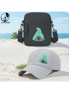 2pcs Blue Christmas Tree with Red and Gold Ornaments Print, Unisex Baseball Cap & Crossbody Bag, Men's and Women's Fashion Street Suit, Unisex Sportswear, Unique Gift Ideas, Adjustable Polyester, Casual Outdoor Sports Accessories