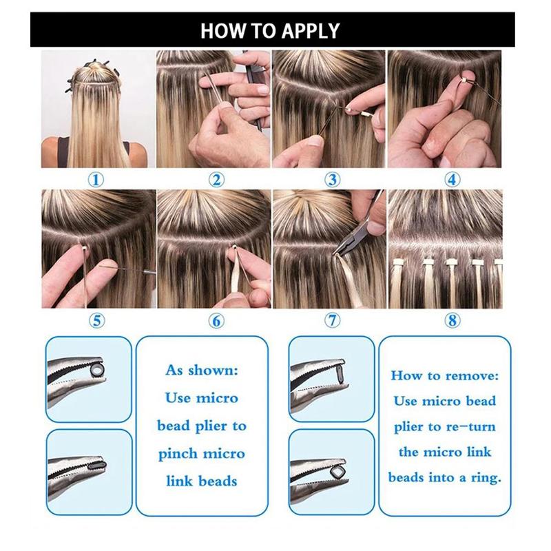 Hair Extension Tool Kit, 200pcs Micro Ring Beads & 1 Count Micro Pulling Needle & 1 Count Loop Threader & 1 Count Pliers, Professional Hair Styling Tools Accessory