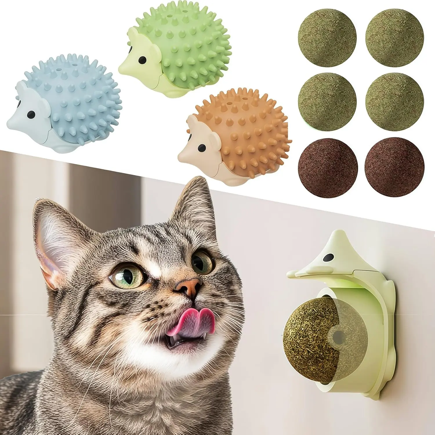 Petinstinct 6 Pcs Catnip Ball Toys with Rubbing Shell, Lickable Roller Catnip Toys for Cats Chew, Edible and Refillable Kitten Toys, Teeth Cleaning Dental Indoor Cat Treats Toys, 3 Shells 6 Balls