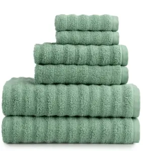 Green Sage Performance Textured Bath Towel 6-Piece Set Cotton Hand