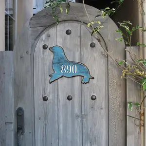 Designocracy MA98532-12 12 in. Seal Coastal Wooden House Number Sign, Decorative Home Sign Gift & Artwork for Home Decor
