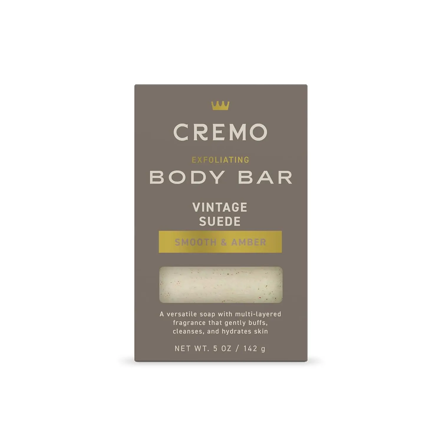 Cremo Exfoliating Body Bar for Men, Vintage Suede Scent, Multi-Layered Fragrance That Buffs, Cleanses and Hydrates Skin, 5oz