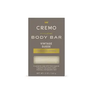 Cremo Exfoliating Body Bar for Men, Vintage Suede Scent, Multi-Layered Fragrance That Buffs, Cleanses and Hydrates Skin, 5oz