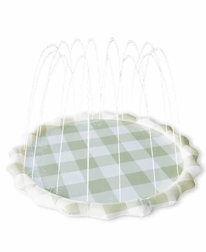 Green Gingham Pattern Splash Pad - BPA-Free, Safe, Unisex Sensory Water Play Toy for 3-12 Years Children, Outdoor Cool-Off Activity, Outdoor Water Play Ready