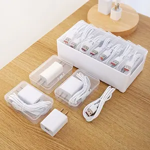 Transparent Desktop Cable Organizer Box Set of 8 with Lid, Dustproof Storage for Cosmetics Jewelry Nail Polish Chargers Earphones Remote Controls