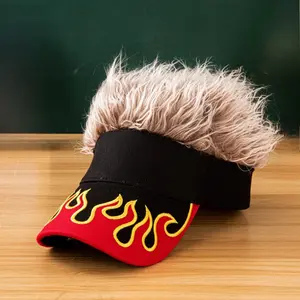 Novelty Flame Hair Visor Cap | Fake Hair Baseball Cap with Wig| Funny Wig Hat | Trendy Party Costume Cap for Men & Women