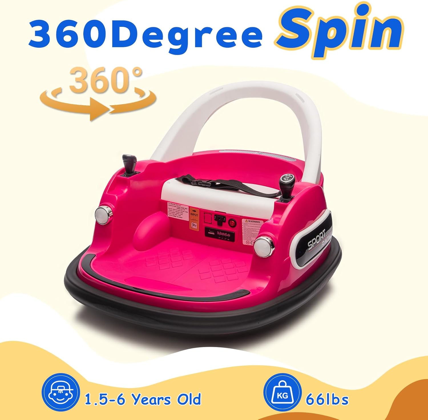 Bumper Car for Kids, 12V Kids Ride On Toy with Parent Remote Control, Baby Electric Bumping Car w/ 360 Degree Spin, LED Lights, Rose Pink