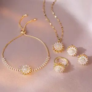 Zircon necklace golden/silver sunflower rotating necklace ladies daily wear gift