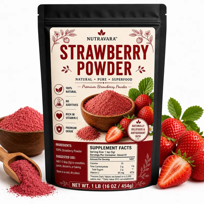 Nutravara Strawberry Powder - 100% Natural Premium Grade Superfood Rich in Vitamin C 1 LB 454g