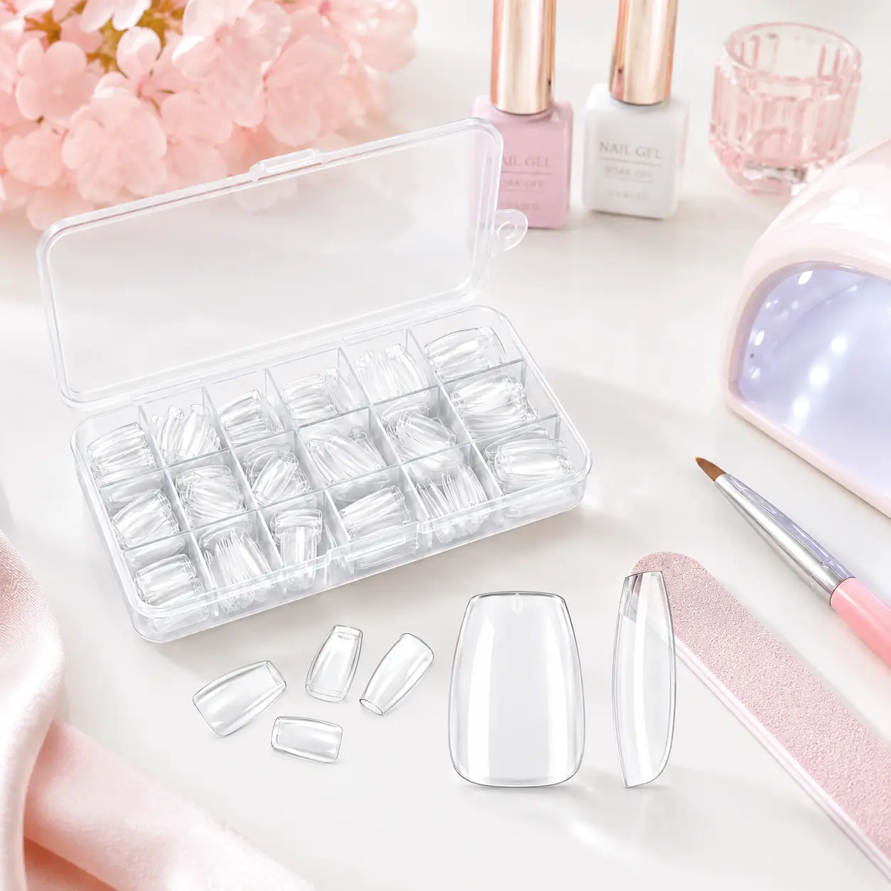 Short Coffin Nail Tips, 120Pcs Soft Gel Full Cover Nails for Soak off Nail Extensions, Half Matte Clear False Gel Nail Tips for Nail Salons and DIY Nail Art, 12 Sizes