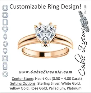 Cubic Zirconia Engagement Ring- The Marnie (Customizable Heart Cut Solitaire with Grooved Band)