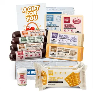 Farmers Market Foods Curated Charcuterie Selection Gift Box with All-Natural Summer Sausage, Premium Wisconsin Cheese, Crackers, and Whole Grain Mustard