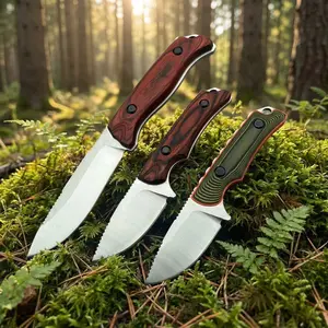 Saddle Mountain 15002 Hidden Canyon Hunter 15017 Outdoor Fixed Blade Knife 8Cr13MoV/CPM-S30V Teardrop Blade Stable Wooden Handle with Leather Sheath Camping Emergency Fishing Scenarios Men's Gift  Multi-Functional Tool fruit knife