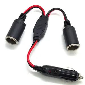37cm Car Cigarette Lighter Distributor 1 to 2 Mother Seat Power Extension Cable 12V/24v, 16awg Adapter with LED Lamp