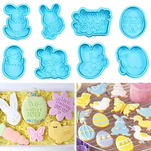 1Set Easter Plastic Cookie Cutter Rabbit Egg Biscuit Cutter 3D Cartoon Bunny Molds Baking Tools Party Cucountake DIY Supplies