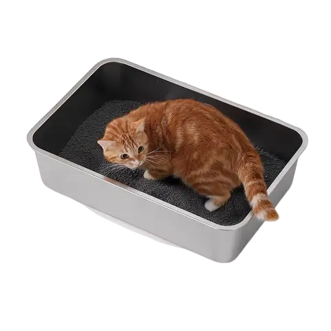 Petinstinct Stainless Steel Cat Litter Box - Universal Litter Tray with High Sides, Effortless Adaptability, Leakproof Design, EVA Mat Floor Grips, No Stickiness, Quick Rinse Clean, Odor Control, Scratch-Proof, Tough and Shape-Resistant for Cats
