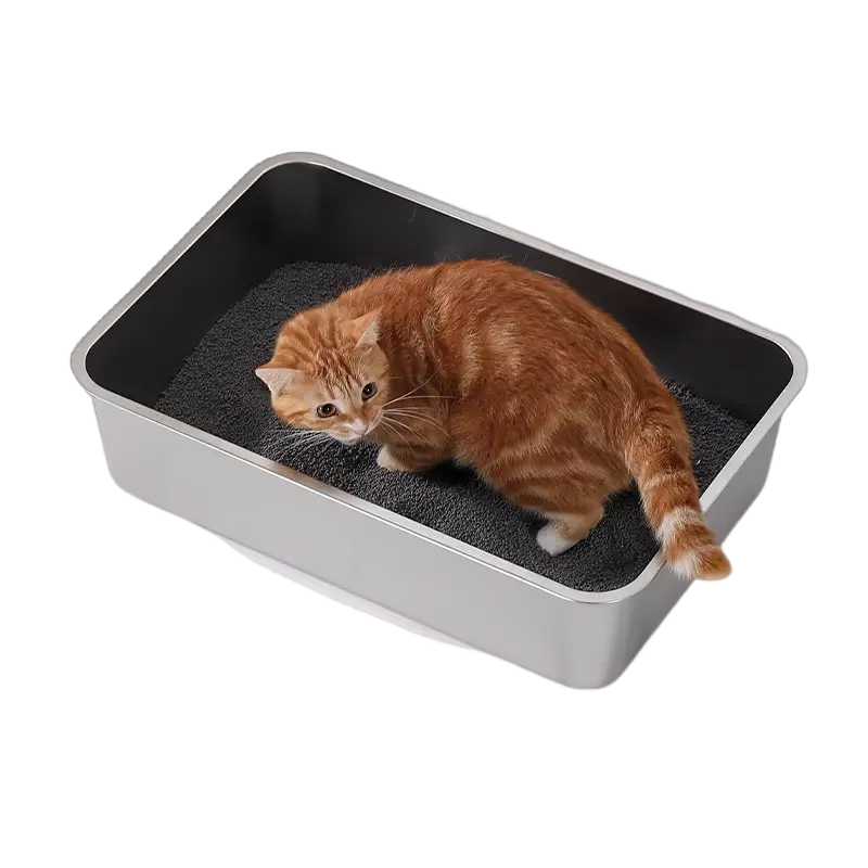 Petinstinct Stainless Steel Cat Litter Box - Universal Litter Tray with High Sides, Effortless Adaptability, Leakproof Design, EVA Mat Floor Grips, No Stickiness, Quick Rinse Clean, Odor Control, Scratch-Proof, Tough and Shape-Resistant for Cats