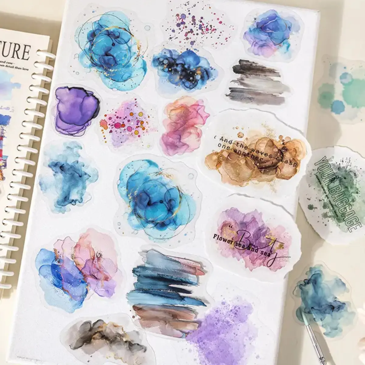 100-Piece Large Minimalist Watercolor Gradient PET Waterproof Self-Adhesive Stickers, Office Stationery for DIY Decor, Journal & Scrapbook Label Material