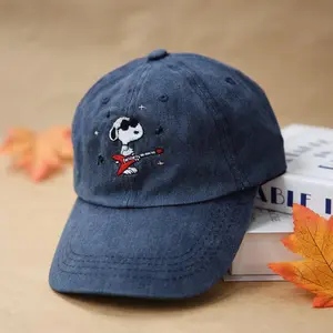 Hand Embroidered Snoopy Hat – Navy Cotton Baseball Cap, Guitar Design