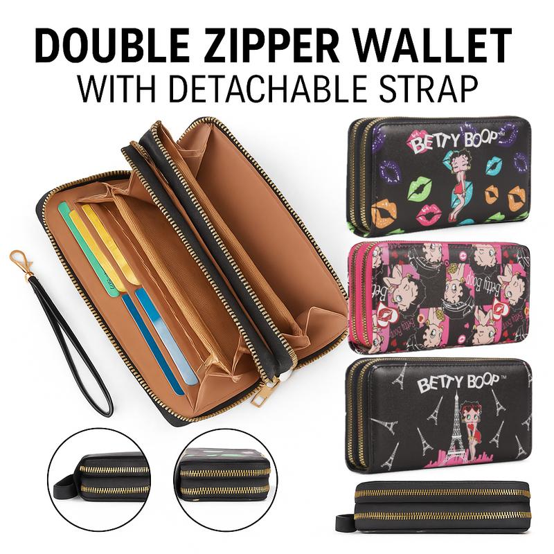Betty Boop Single & Double Zipper Wristlet Wallet – Multi-Style Clutch Purse, Gift for Her