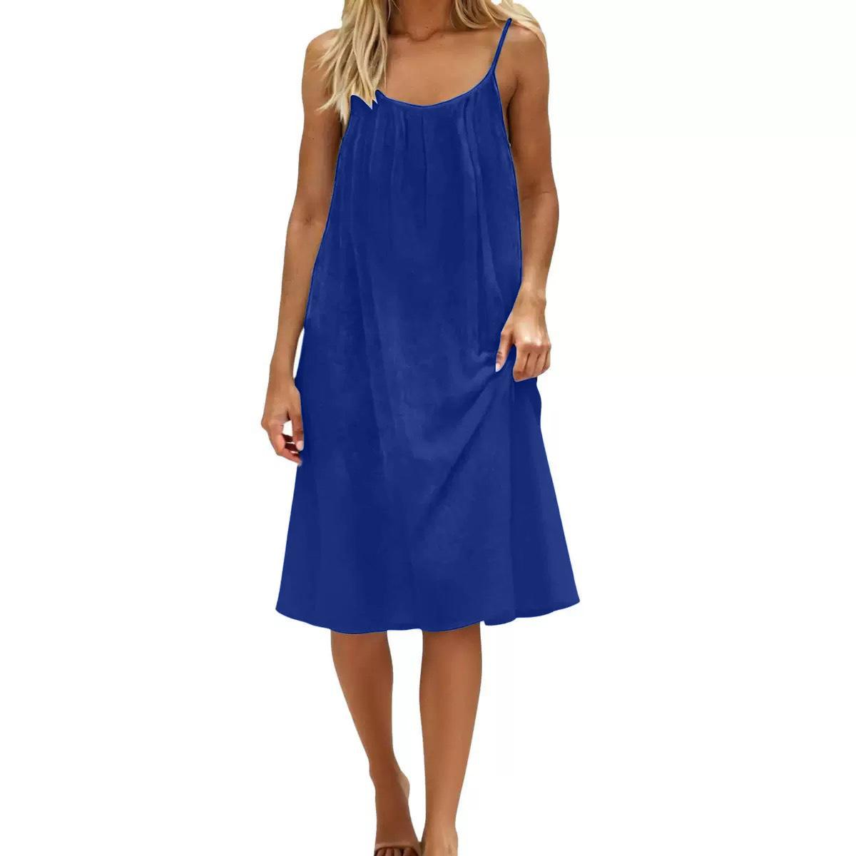 Women's Solid Color Cami Lounge Dress, Elegant Sleeveless Knee-Length Dress for Summer, Ladies Sleepwear for Indoor Wear Oversized Loose-fit Nightgown Women's Solid Color Cami Lounge Dress, Elegant Sleeveless Knee-Length Dress for Summer, Ladies Sleepwear for Indoor Wear Oversized Loose-fit Nightgown