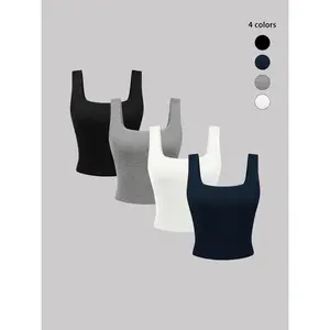 Women’s solid-color ribbed vest, casual sleeveless top for everyday wear, minimalist basic women’s apparel for all seasons, women’s vest, women’s clothing GARMENTARY