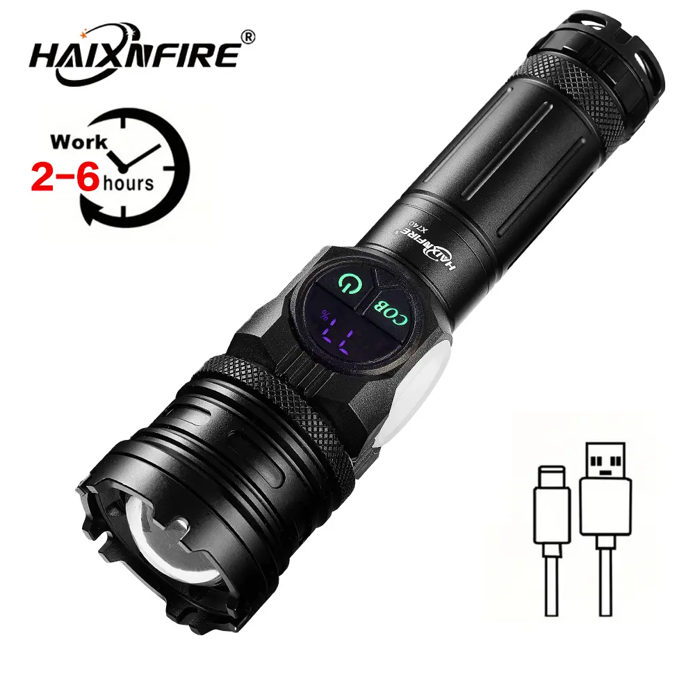 HaixnFire X740 High Power LED flashlight Rechargeable Tactical Zoom flashlight COB Floodlight with 9-mode torch Outdoor magnetic camping light