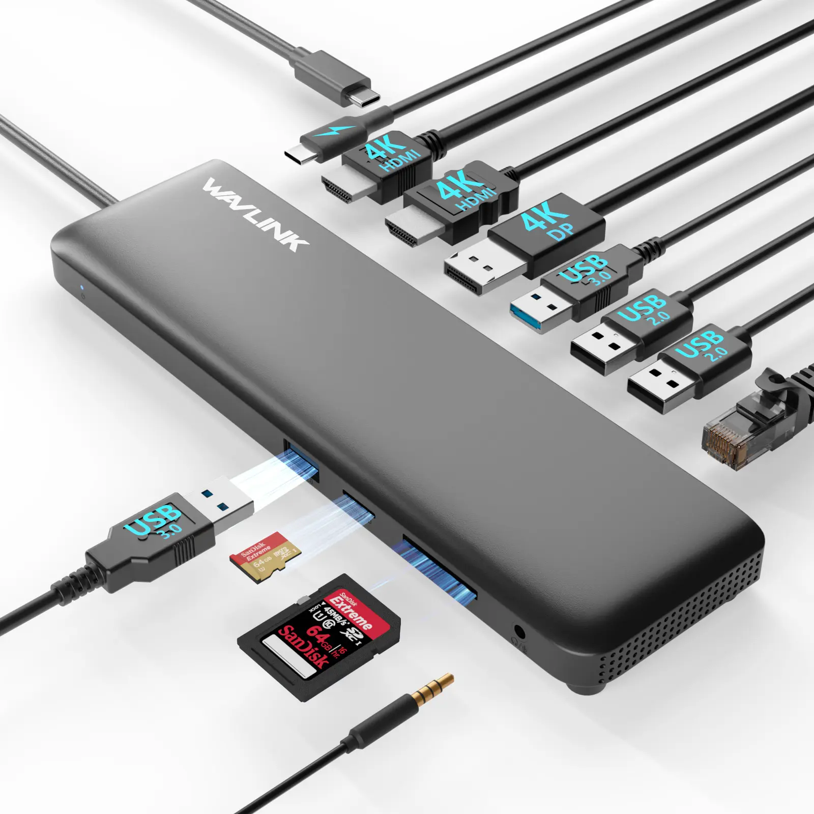 WAVLINK 12-in-1 USB-C Hub Triple Display Docking Station with 85W Charging 4K@60Hz HDMI PD USB 2.0/3.0 Gigabit Ethernet SD/TF Slot Audio Jack for Windows & Mac