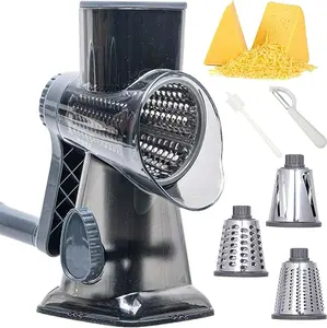 Rotary Cheese Grater - Handheld Cheese Shredder with Strong Suction Base, 3 Replaceable Stainless Drum Blades for Fruit, Food & Nuts Kitchen Utensils Steel Detachable