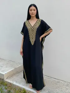 Women's Maxi Kaftan Dress Ethnic Design Loose Fit Half Sleeves Vacation Beachwear, Versatile Cover Up Comfortable Relaxed Style, Batwing Sleeve Kaftan