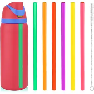 6pcs Replacement Straws for Owala FreeSip 40oz, Reusable Plastic Straws with Cleaning Brush for Owala Flip Insulated Stainless Steel Water Bottle 40oz Tumb