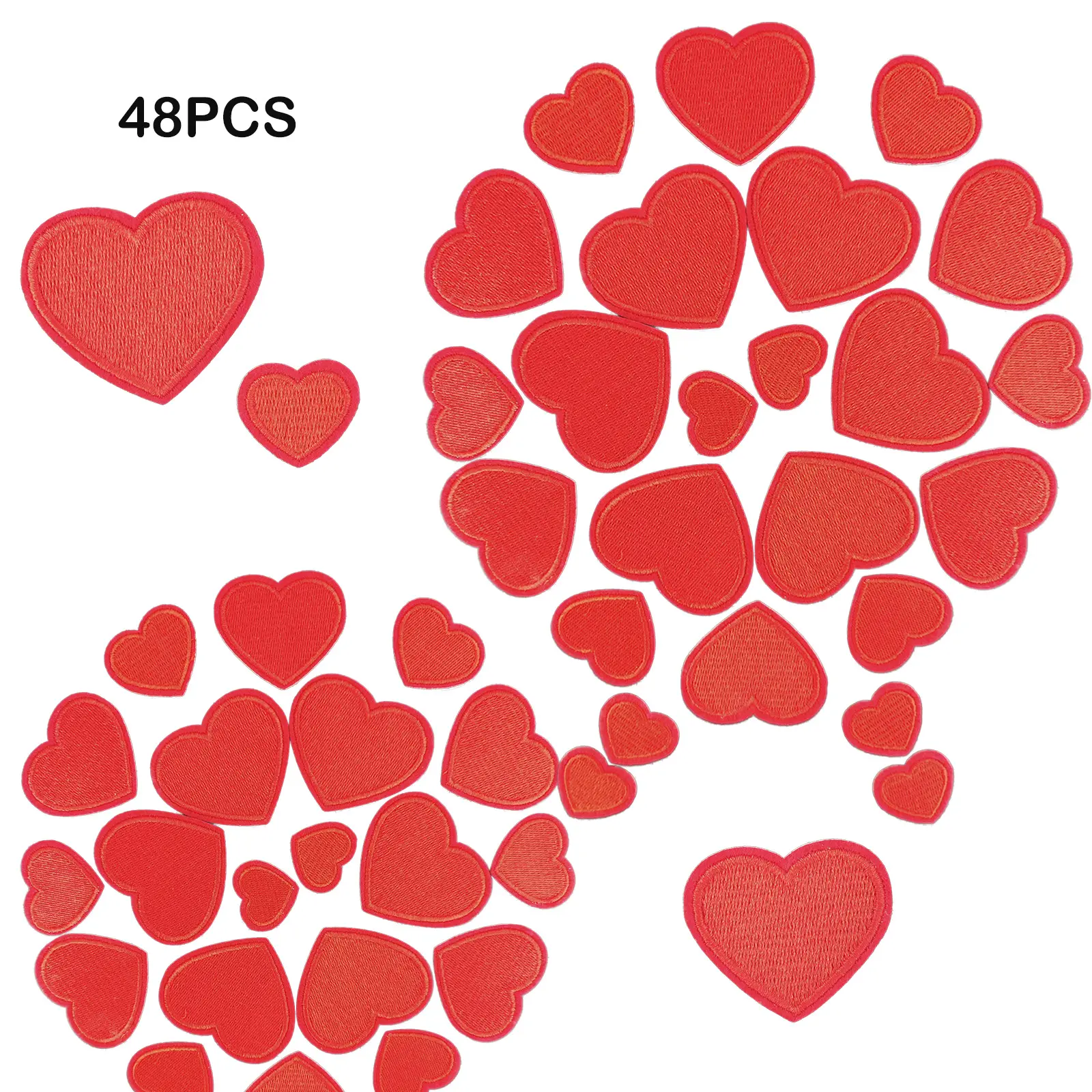48PCS Red Heart Shape Iron on Embroidered Patches Love Red Appliques Valentine Red Heart Love Patches