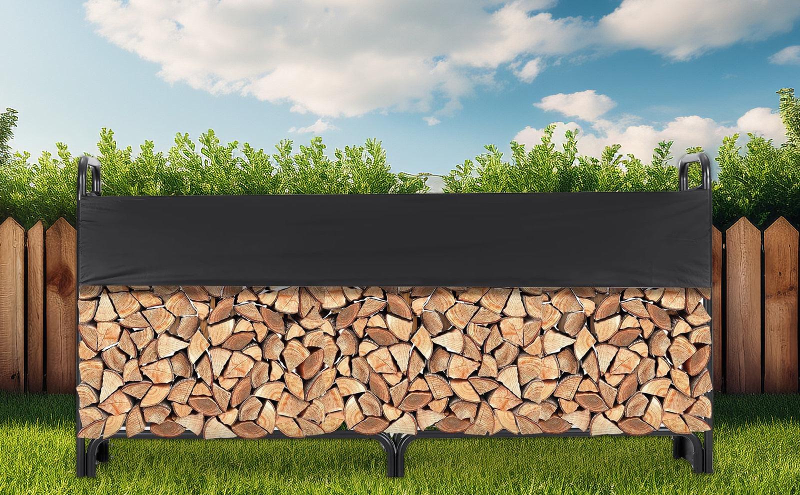 【GARVEE】8.5FT Outdoor Firewood Rack with Cover, 1/2 Cord of Firewood, Heavy Duty Firewood Holder & Waterproof Cover for Fireplace, Patio, Log Storage Rack for Firewood 100in*47in*14in Outdoor Indoor