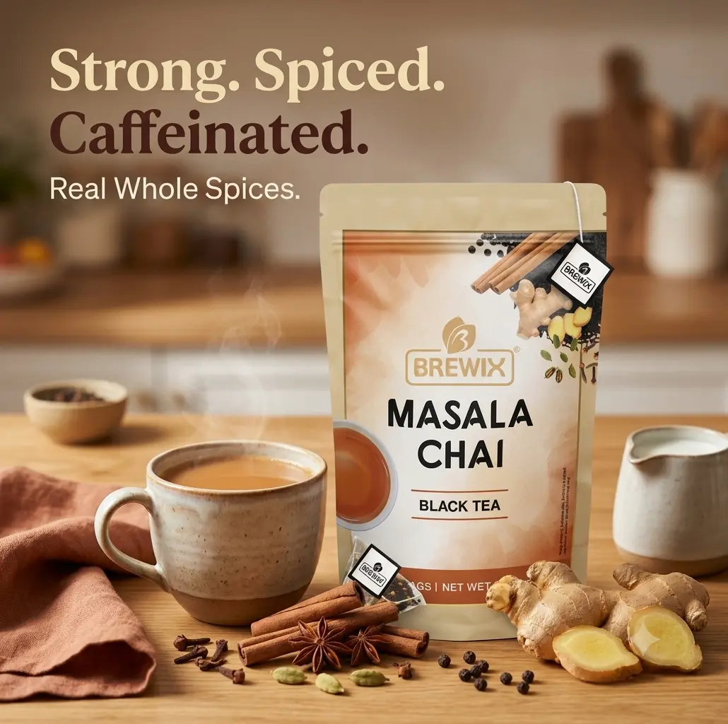 BREWIX Masala Chai Tea Bags | Authentic Indian Spiced Black Tea for Chai Latte | Supports Energy with Cardamom, Ginger & Cinnamon | 25-50 Bags