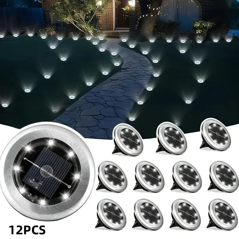 Solar ground lights, Lawn Lights, and Patio Lights — Automatic On/Off, Waterproof Design; Solar Outdoor Light Suitable for Landscape Lighting, Pathways, Courtyards, Patios, Lawns, Pools, and Sidewalks (12-Pack) Solar Outside Lights