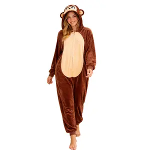 BLOWSEEM Women's Monkey Onesie Hooded Plush Animal Costume One Piece Pajamas