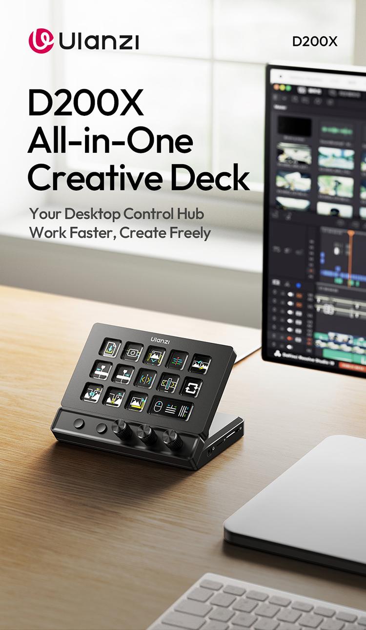 ULANZI D200X Stream Controller with 3 Knobs, 14 Customizable LCD Keys Macro Keyboard, 8-in-1 USB-C Hub Docking Station with 4K HDMI Content Creator Equipment for OBS/Video Editing/Photography/PC