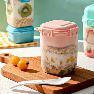 1pc Salad Travel Cup - Shake & Go Oatmeal, Yogurt & Salad Container with Built-In Spoon, Salad Dressing Holder, Leak-Proof Lid - Perfect for Picnic, Lunch & Breakfast on-the-Go Portion Control Containers